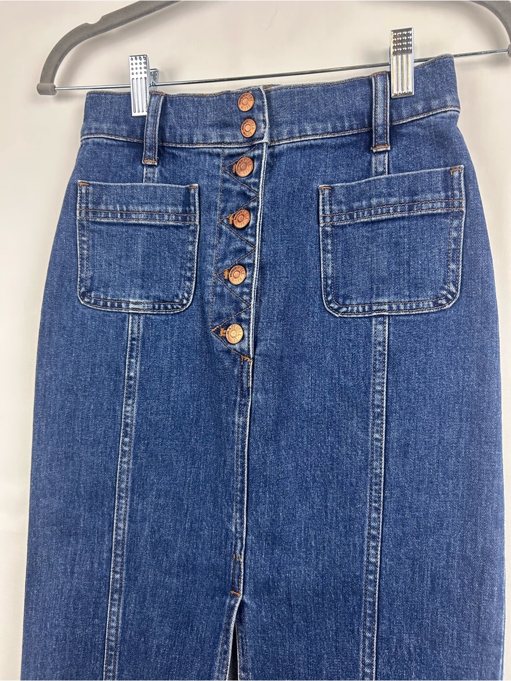 Madewell Button Front Denim Midi Skirt Size 24